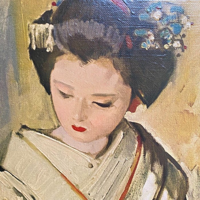 日本油畫家小磯良平油畫舞妓官方復制品500幅作：小磯良平（1古玩收藏