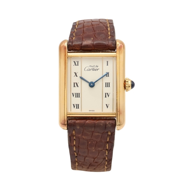 Cartier 卡地亞 Must de Cartier Tank 腕錶 米白色錶盤 棕色皮革錶帶 (非原廠錶帶) 【二手名牌BRAND OFF】