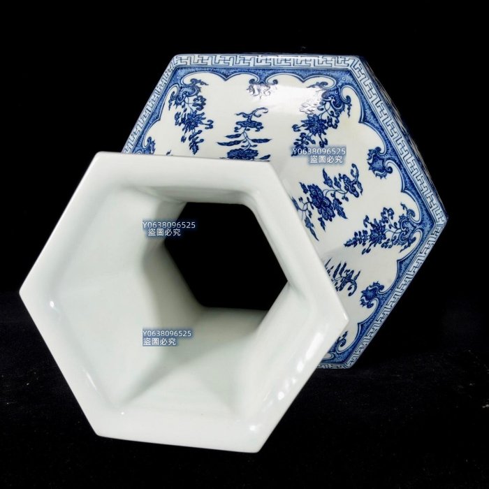清乾隆青花三果紋六方瓶65.5×31，5000303 青花琺瑯彩五彩二手【古雲