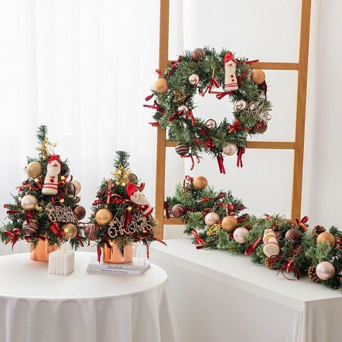 現貨 聖誕節 聖誕樹 聖誕裝飾 聖誕樹 小聖誕樹 聖誕樹 桌上聖誕樹 毛氈聖誕樹 聖誕樹裝飾吊飾 開花迷你聖誕樹家用-誠