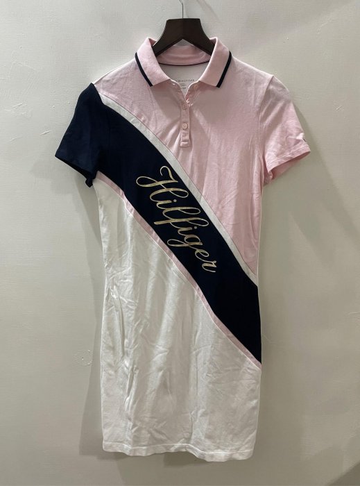瑕疵 Tommy 女生拼色燙金polo衫式彈性連身裙/XS