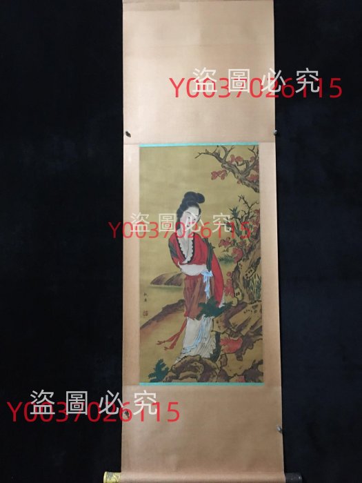 編號DD：3三尺絹布漆盒裝仿軸中堂畫，仇英四幅人物畫，純手繪之作，攝