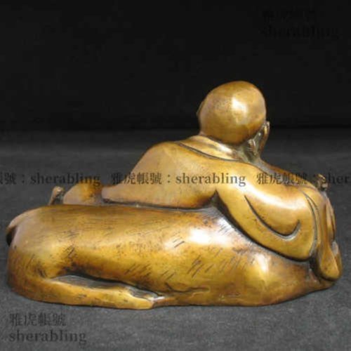 RELI-G_063)伏虎臥虎羅漢擺件風水居家用品羅漢銅器擺件伏虎羅漢銅佛像 