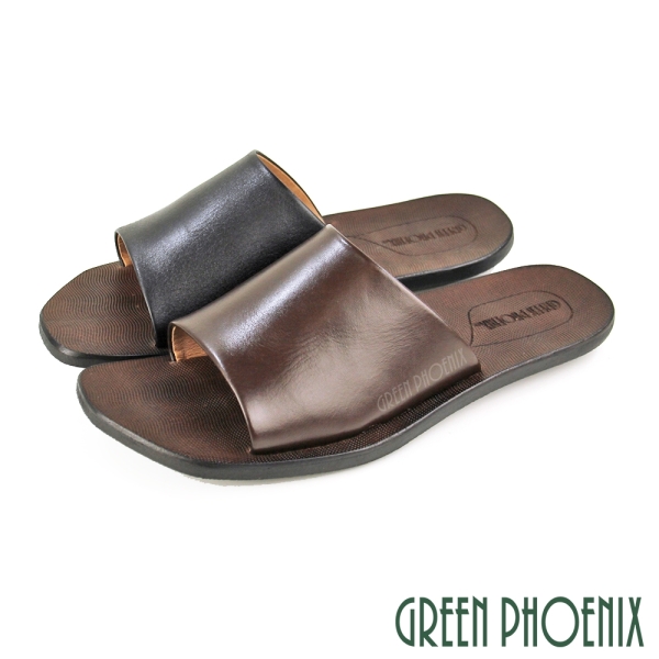 男 拖鞋 素面 全真皮 室內 室外 平底 台灣製【GREEN PHOENIX 波兒德】T12-18006