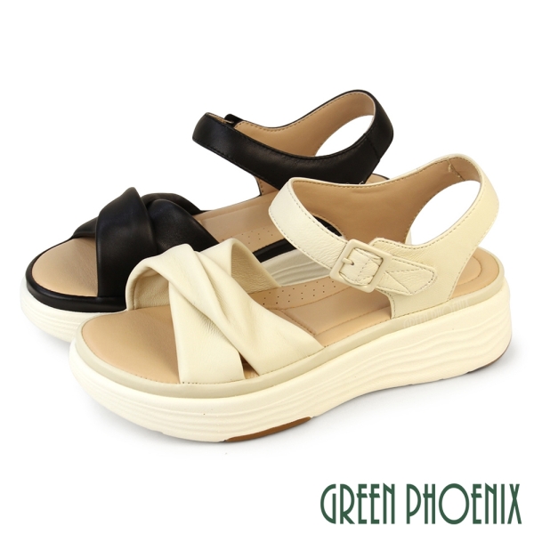 女 厚底涼鞋 真皮涼鞋 羊皮 沾黏帶 扭結 輕量【GREEN PHOENIX 波兒德】U60-20292