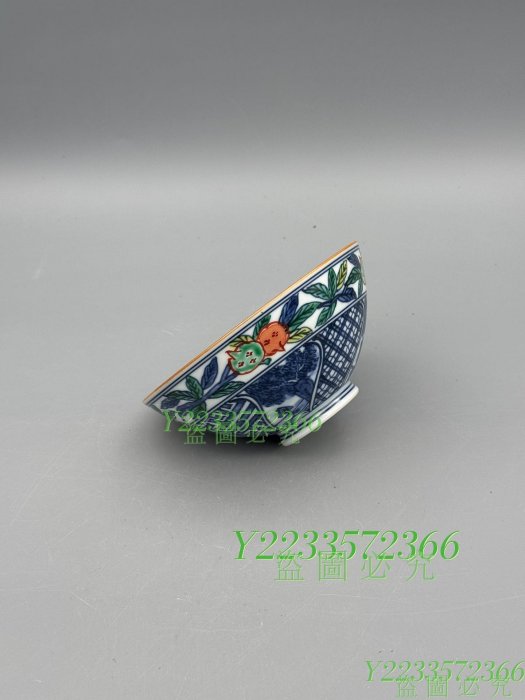 碗052 平安京泉馬場京泉作青花山水赤繪壽桃紋青古董舊藏老貨【尋秦記