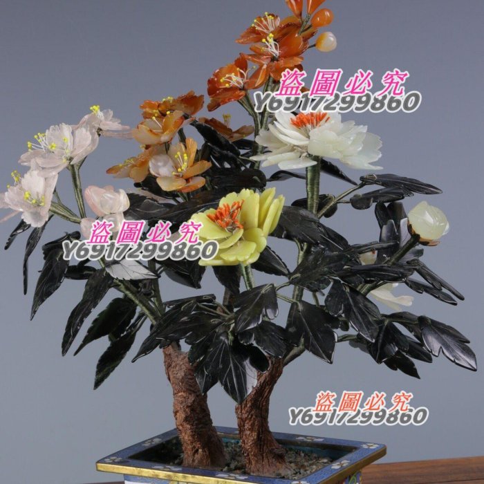 4880 創匯時期景泰藍玉石盆景玉堂富貴品相如圖描述高35厘米寬32厘米