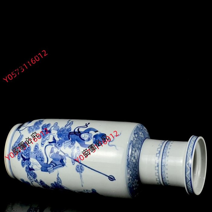可議價清康熙青花人物故事棒槌瓶。高36*13。DJ91@@@6814594古玩收藏