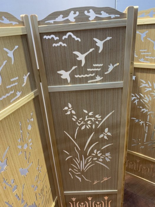 全新四片式雕刻木屏風木製屏風隔間屏風裝飾屏風日式禪風居家家飾客廳