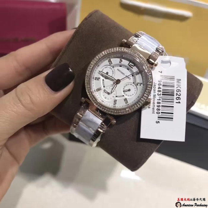 Michael Kors手錶女生時尚潮流女錶學生手錶MK6261白色陶瓷手錶鑲鑽三眼