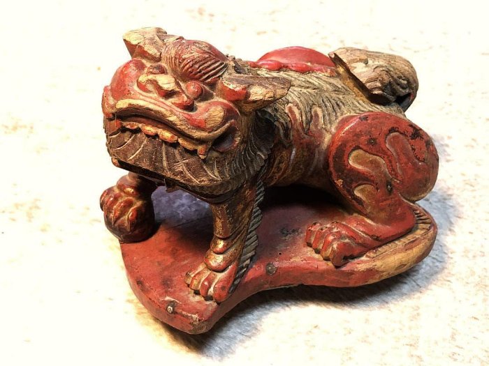 木彫彫刻 玉獅子 ビンテージ 木彫［玉持ち唐獅子］ : 時代物玉獅子