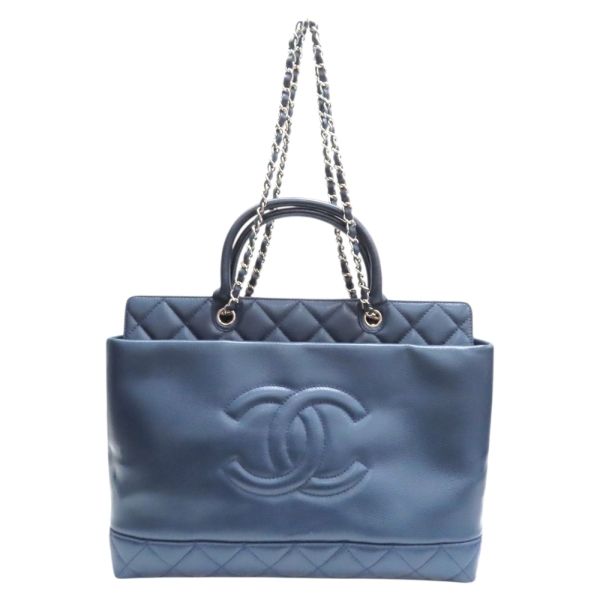 藍色 荔枝紋 牛皮 CC Top Handle Tote 兩用包 銀釦【CHANEL 香奈兒】 【二手名牌BRAND OFF】