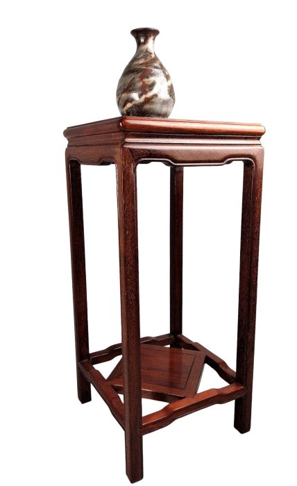 日本老家具/唐木花梨細工鑲貝二重板高腳花台/茶棚/展示棚/茶台/飾台