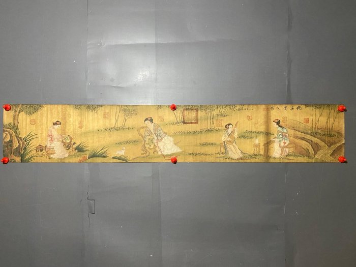 手描き 仇英 仕女図 巻物画 宣紙長巻 横幅作品 仕女圖 手描き 仇英