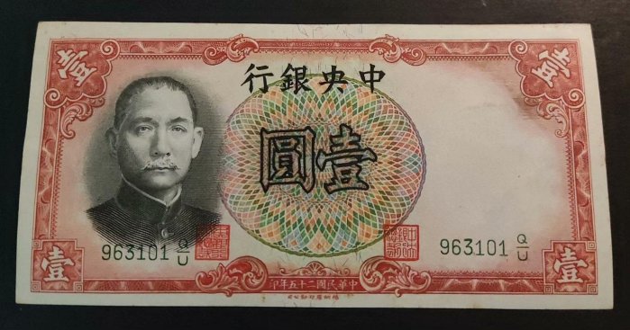 中央銀行德納羅版1元壹圓民國二十五年