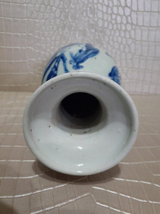 寒武紀文物~清代~豆青釉青花+白洞石牡丹鳳獅耳花瓶~j46 | Yahoo拍賣