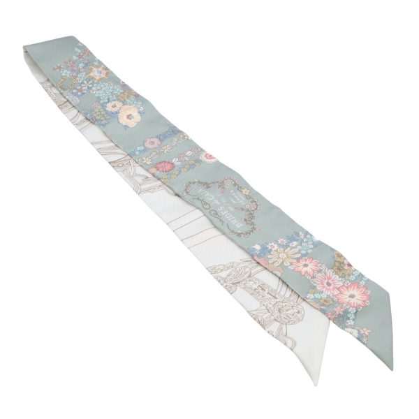 HERMES 愛馬仕 Brides de Gala en Fleurs Twilly 絲巾 綠/白色 絲綢 【二手名牌BRAND OFF】