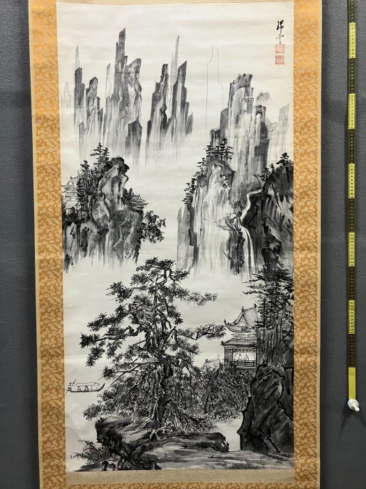 瑞云四尺大幅山水畫中堂《松山溪閣圖》國畫書法古玩字畫紙本綾裱畫心