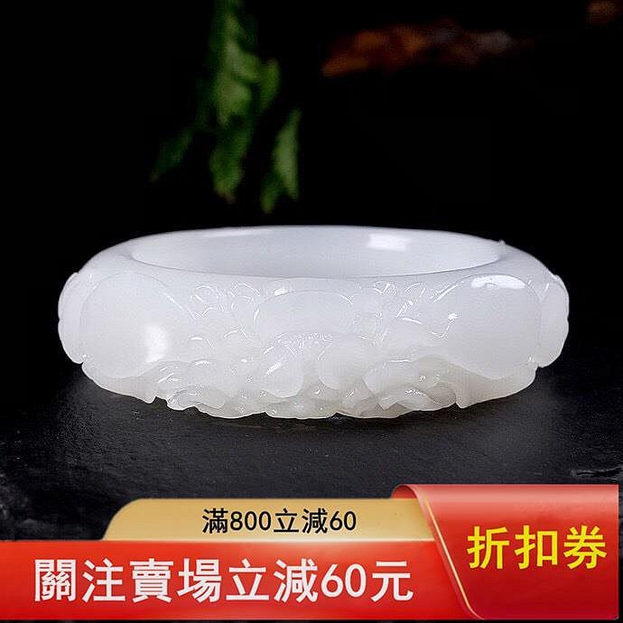 和田玉青海料，花開富貴手鐲套裝，玉質細膩溫潤，白度好，純手工雕刻