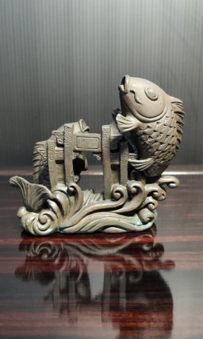 早期純銅老件-魚躍龍門古董/古物/收藏/擺飾/清代/明代/銅雕/銅塑