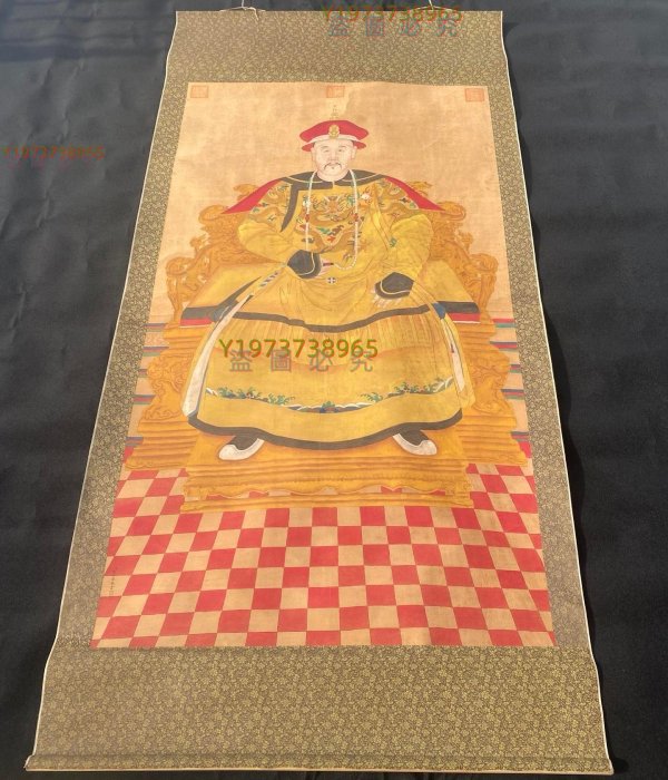 皇帝像【郎世寧】雍正，一物一圖，大六尺絹本純手繪精美作品裱裝【古董