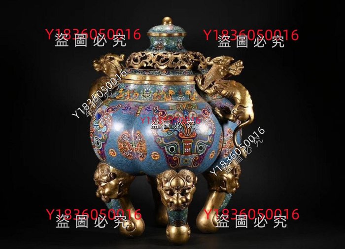 景泰藍香爐手工大香爐老物件高60公分銅鎏金銅鎏金瑞獸香爐超大香爐