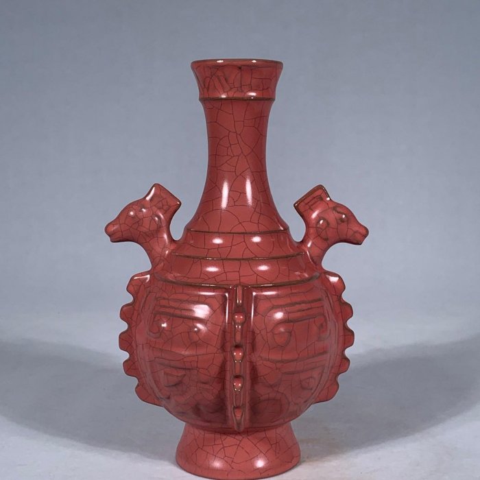 宋汝窯紅釉戰戟尊，高19直徑12.5cm，1501599 瓷器官窯汝窯【古雲