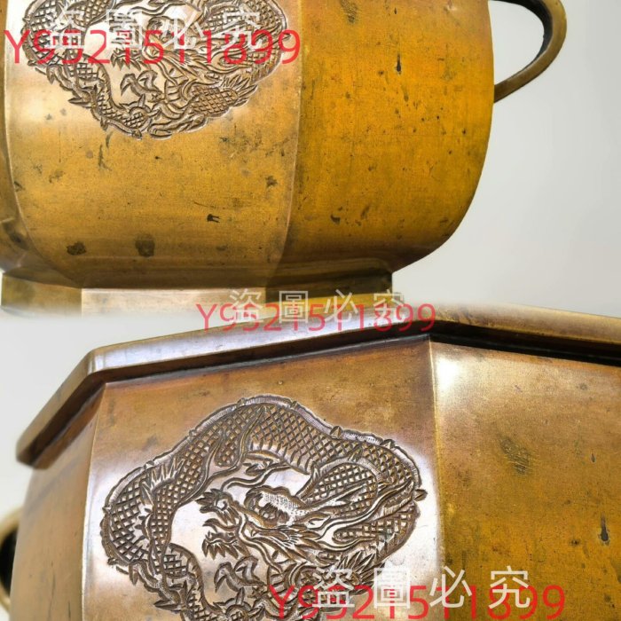 火缽日本銅明治時期八角金工火缽手工鏨刻云龍鳳凰紋，付飛彈漆器保古玩