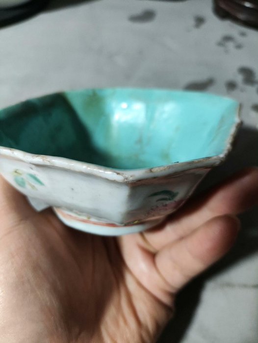 嚴選清代同治粉彩四方碗，古董級粉彩瓷器珍藏，完美口沿，直徑12.2厘米