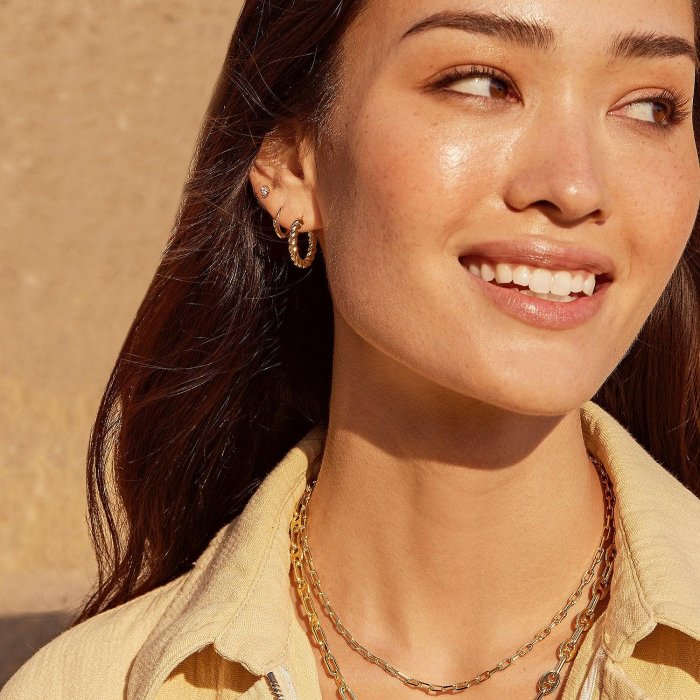 GORJANA 極簡鑲鑽 扭轉C形耳環 獨特雙層設計 免打多耳洞 Shimmer Double