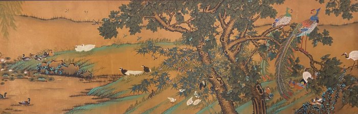 清【沈銓-百鳥朝鳳圖】一物一圖，純手繪精品絹本長卷一副！作品介紹