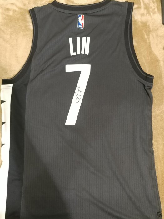 adidas 林書豪Jeremy Lin 親筆簽名布魯克林籃網隊黑星球衣CC3060