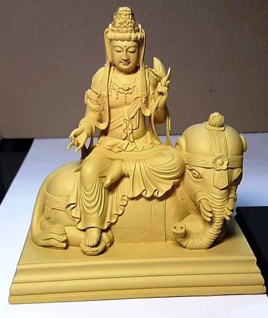 華嚴三聖佛像文殊菩薩普賢菩薩釋迦牟尼佛(毗盧遮那佛) 木色，三尊一組