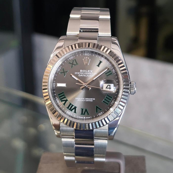 【個人藏錶】 ROLEX 勞力士 126334 灰面綠羅錶盤 18K白金太陽紋錶圈 日期顯示 自動上鍊機械錶 41mm 116334 台南二手錶