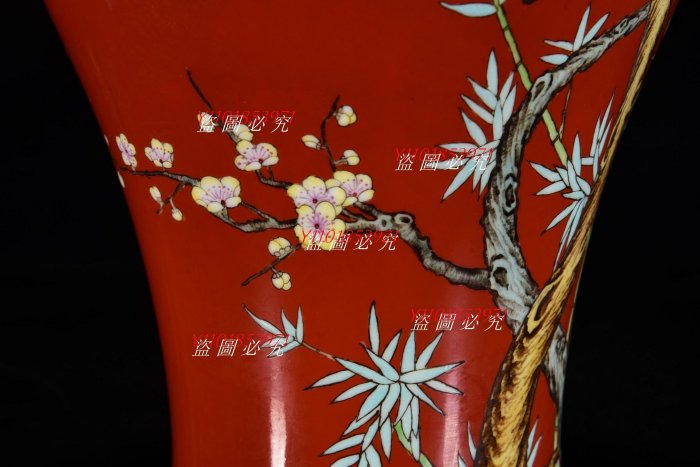 清乾隆年紅釉粉彩花鳥紋梅瓶31*20m800 | Yahoo拍賣