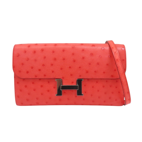 HERMES 愛馬仕 Constance To Go Wallet 肩背包 紅色 鴕鳥皮 銀扣 Z刻 【二手名牌BRAND OFF】