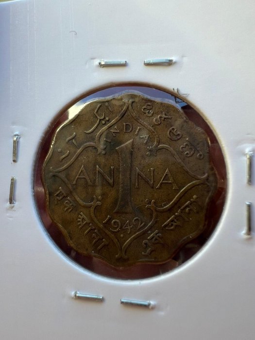 1942年英屬印度1安娜銅幣，喬治六世肖像AA2367，精品花邊設計嚴選藏品