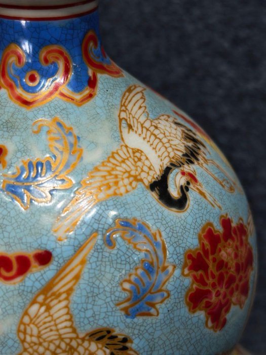 舊藏清朝乾隆時代花瓶御用珐琅彩仙鶴文瓢形瓶【皇清乾隆御用】【乾隆