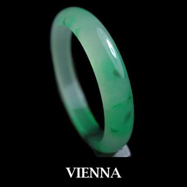 【VIENNA】《手圍19.3/12mm版寬》緬甸玉/玻璃種嬌豔翠花飄墨翡翠/玉鐲/手鐲T@/Y01
