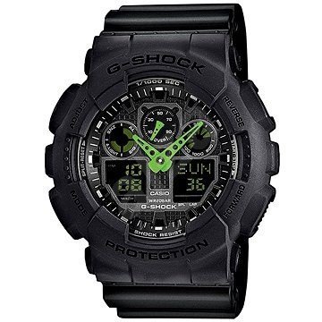 【金臺鐘錶】CASIO 卡西歐G-SHOCK 雙顯 指標黑X 綠 GA 100 GA-100C -1A3