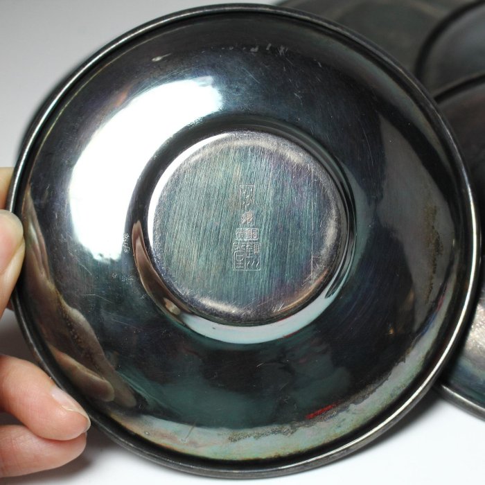 琴》煎茶道具 松栄堂造 槌目茶托五客 極上品 在銘