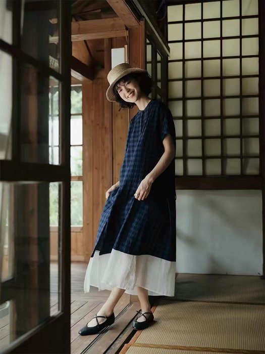 假兩件～ 格子扣子開衫襯衫裙 連身裙👗