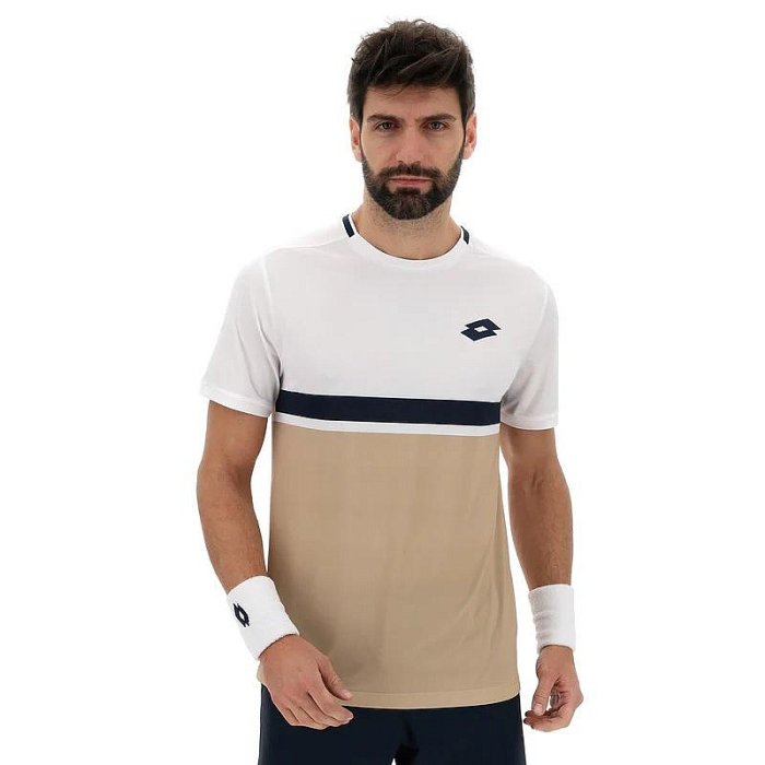 【曼森體育】LOTTO 頂級 網球 T-SHIRT 運動短袖 美國網球公開賽選手款 美網 白/沙色