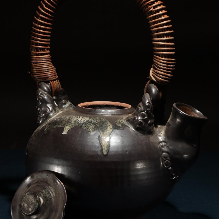 六角 茶器　債聚點造　古錫製　茶芯壺　煎茶道具 8/8結標日本手工籐編提樑奉茶壺CDH0096 -茶道具侘寂日本茶道品茶煎茶器