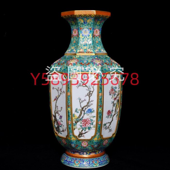 可議價清乾隆琺瑯彩鎏金花鳥紋八方燈籠瓶，高46cm直徑25cm 瓷器古董古