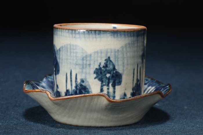 10/29結標日本手繪青花柏木林套盞BDJ0608 -茶道具侘寂日本茶道品茶煎茶