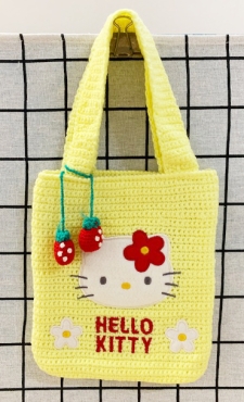 【震撼精品百貨】Hello Kitty 凱蒂貓~HELLO KITTY日本SANRIO三麗鷗KITTY編織提袋-黃S*79200