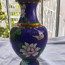 1053 中国 景泰藍 七宝 琺瑯 花瓶 2客 時代物 1053 中国 景泰藍 七宝
