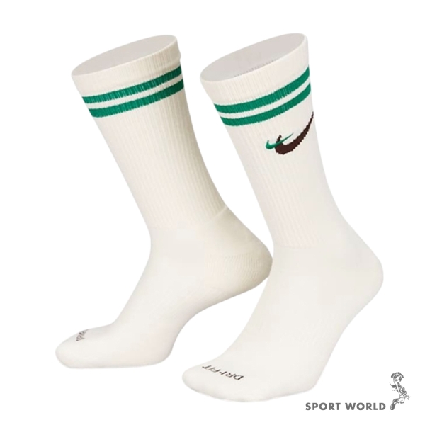 Nike 襪子 中筒襪 刺繡小勾 米白綠咖【運動世界】DQ9165-133