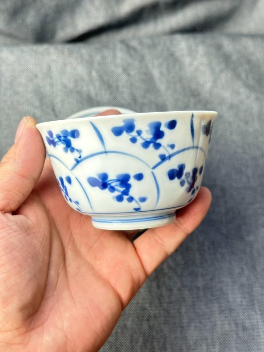 日本回流宋山青花手繪主人杯一套3只手繪青花花紋陶瓷精品茶具泡茶品茗